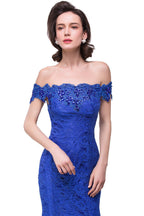 Vestidos de dama de honor de sirena con encaje y hombros descubiertos hasta el suelo
