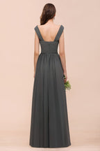 Vestido de dama de honor con hombros descubiertos y abertura lateral delantera, corte A, para invitada de boda