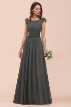 Vestido de dama de honor con hombros descubiertos y abertura lateral delantera, corte A, para invitada de boda
