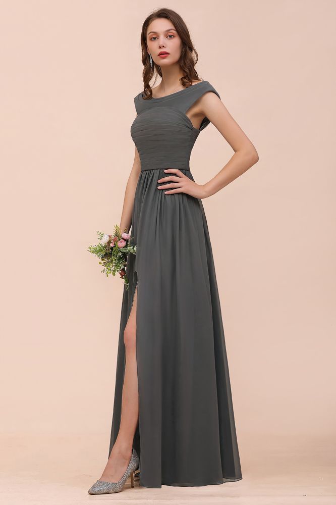 Vestido de dama de honor con hombros descubiertos y abertura lateral delantera, corte A, para invitada de boda