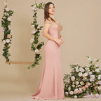 Vestido de noche estilo sirena con apliques dorados y hombros descubiertos, vestido de fiesta ajustado