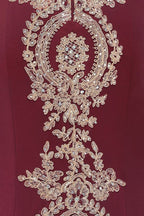 Vestido de noche estilo sirena con apliques dorados y hombros descubiertos, vestido de fiesta ajustado