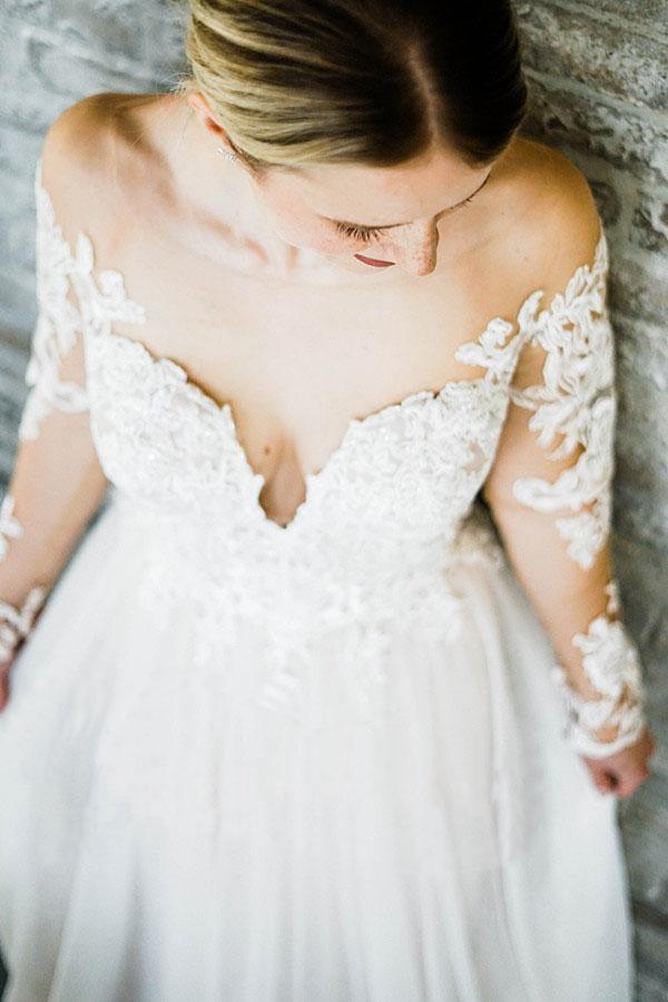 Off the Shoulder Long Sleeves Train Long Wedding Dress Bridal Gown  WD415