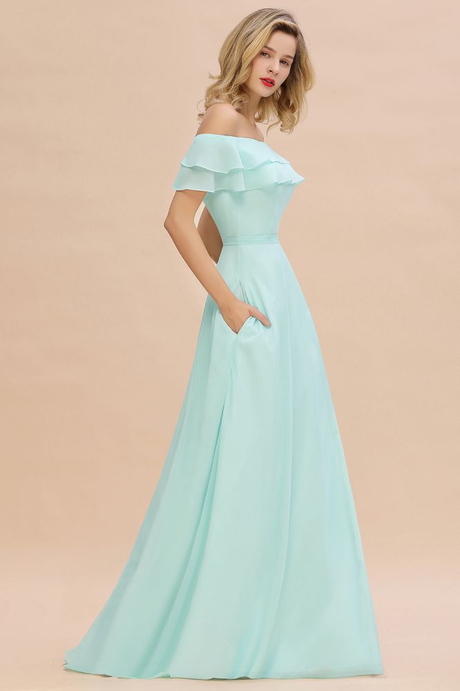 Vestido mini verde de dama de honor con hombros descubiertos y abertura frontal, vestido de novia de playa estilo Aline