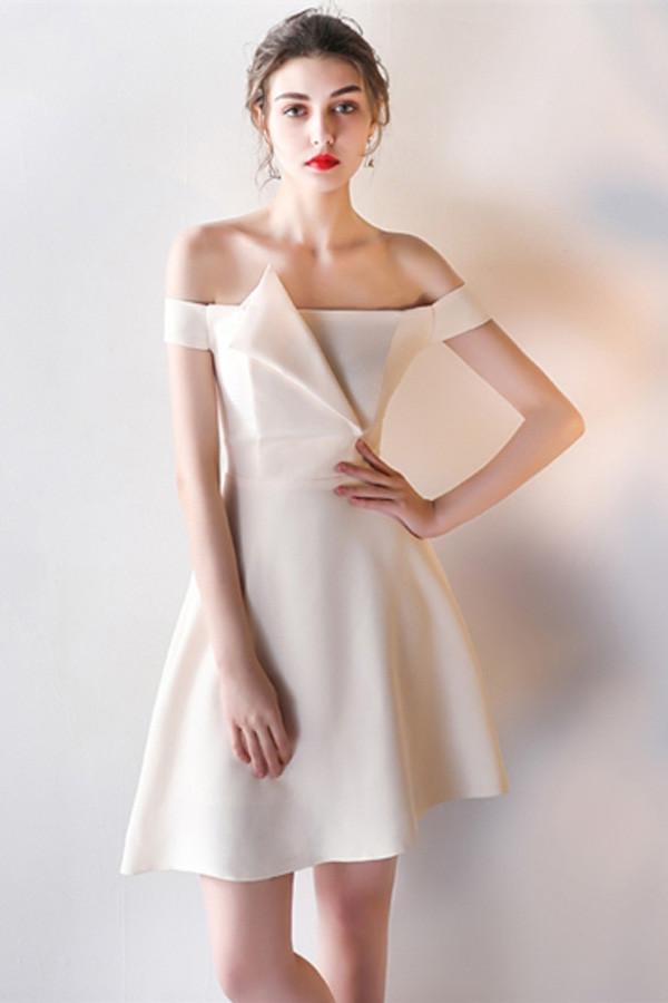 Schulterfreies A-Linien-Minikleid mit Pick-Ups, Homecoming-Kleid, Partykleid PG147