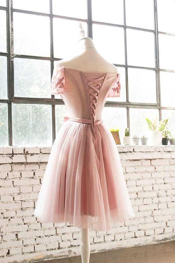 Schulterfreies, kurzes Ballkleid aus rosa Spitzentüll, Homecoming-Kleid, PD200