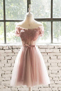 Schulterfreies, kurzes Ballkleid aus rosa Spitzentüll, Homecoming-Kleid, PD200