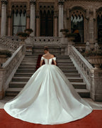 Off-the-Shoulder Sweetheart Ball Gown Satin Sleeveless Garden Bridal Dress