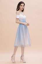 Schulterfreies Sweetheart A-Linien-Minikleid mit Farbverlauf für Abendpartys