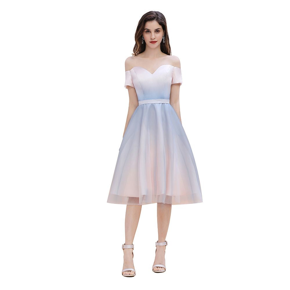 Schulterfreies Sweetheart A-Linien-Minikleid mit Farbverlauf für Abendpartys