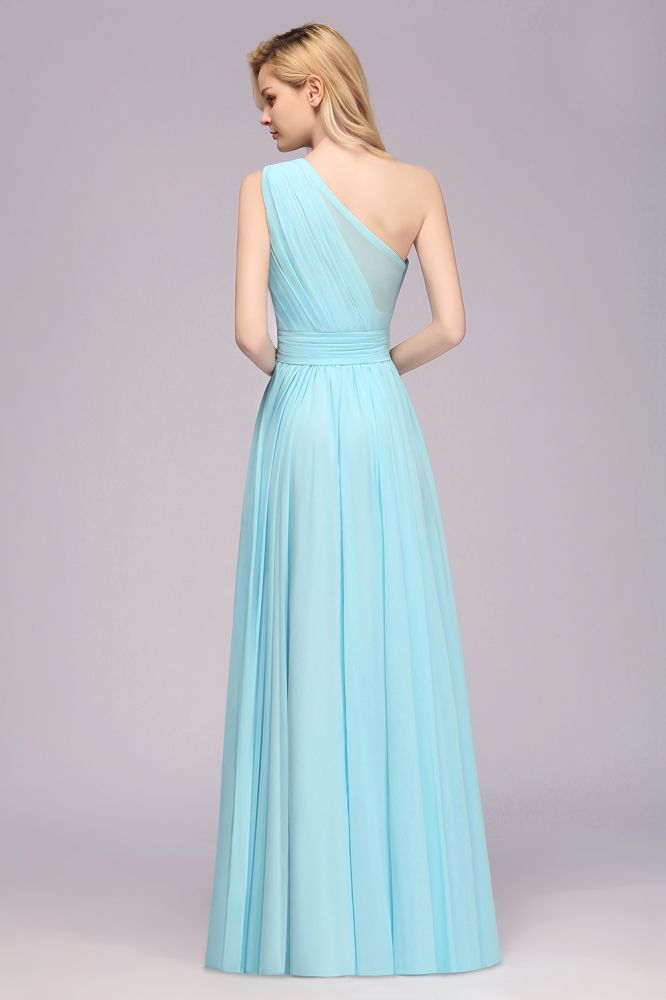 Vestidos de dama de honor de gasa de corte A con un solo hombro y corte alto-bajo para mujer