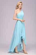 Vestidos de dama de honor de gasa de corte A con un solo hombro y corte alto-bajo para mujer
