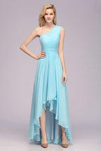 Vestidos de dama de honor de gasa de corte A con un solo hombro y corte alto-bajo para mujer