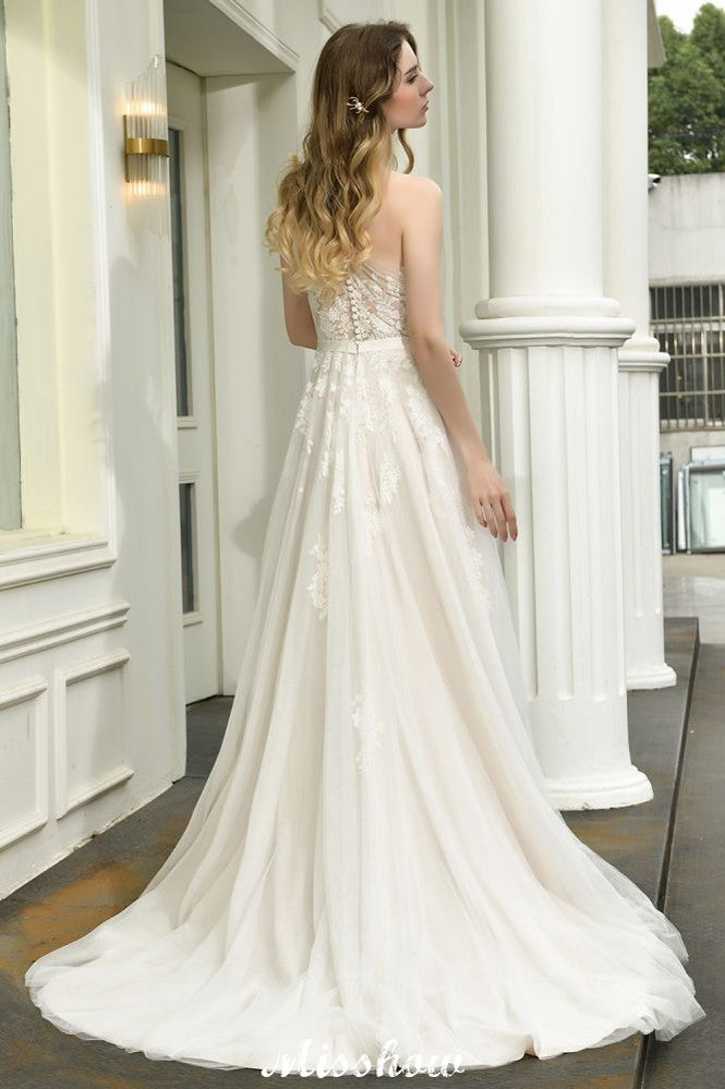 Vestido de novia de tul con un solo hombro, corte A, sin mangas, para primavera y playa