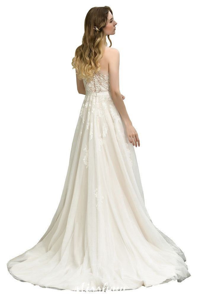 One Shoulder Aline Tulle Wedding Dress Sleeveless Spring Beach Bridal Gown