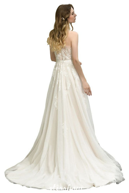 One Shoulder Aline Tulle Wedding Dress Sleeveless Spring Beach Bridal Gown