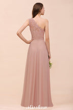 One-Shoulder Chiffon Brautjungfernkleid Altrosa Hochzeitsgästekleid für die Braut