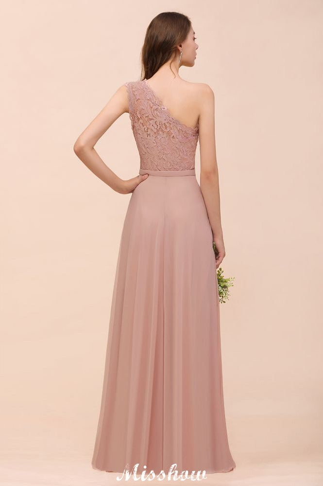 Vestido de dama de honor de gasa de un solo hombro, color rosa polvoriento, para invitada de boda.