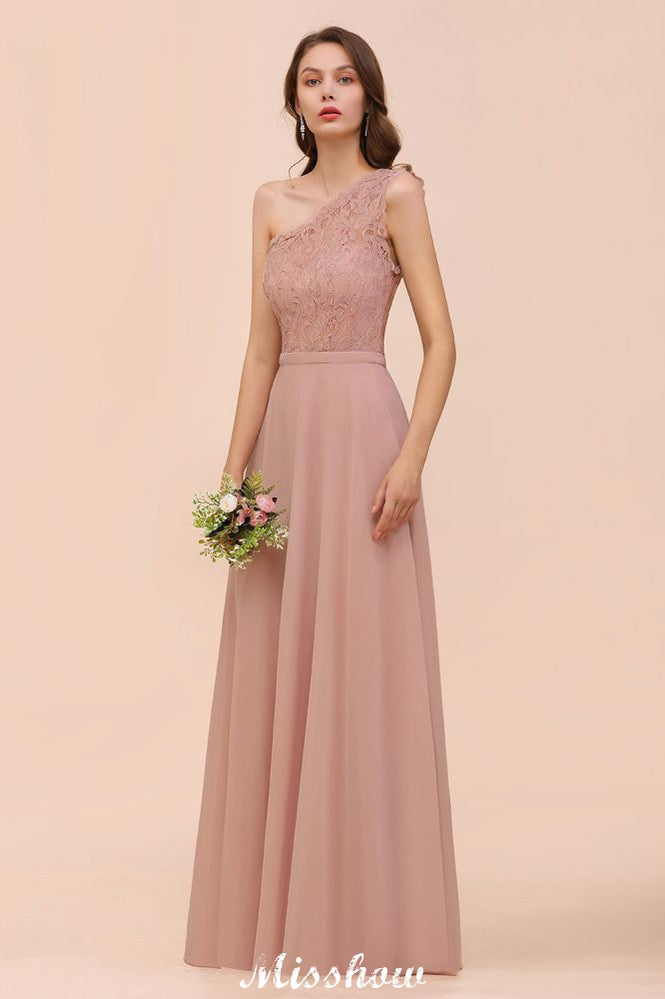 Vestido de dama de honor de gasa de un solo hombro, color rosa polvoriento, para invitada de boda.
