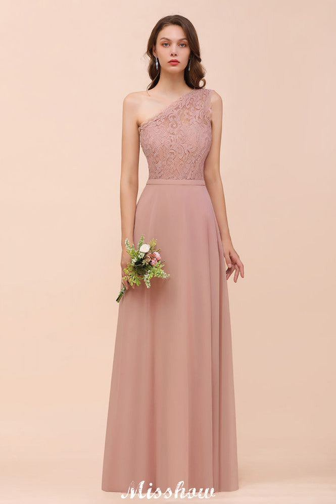 Vestido de dama de honor de gasa de un solo hombro, color rosa polvoriento, para invitada de boda.