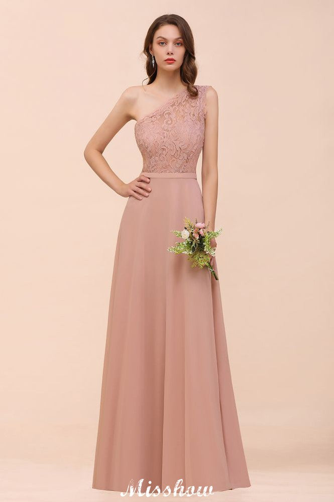 Vestido de dama de honor de gasa de un solo hombro, color rosa polvoriento, para invitada de boda.