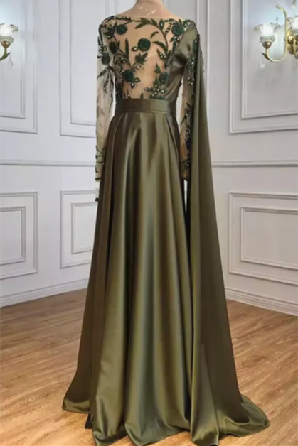 One-Shoulder-Abendkleid mit Cape und langen Ärmeln