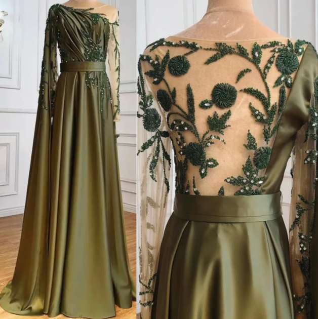 One-Shoulder-Abendkleid mit Cape und langen Ärmeln