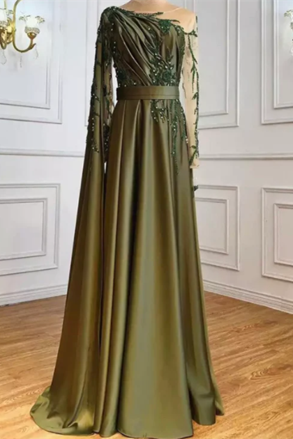 One-Shoulder-Abendkleid mit Cape und langen Ärmeln