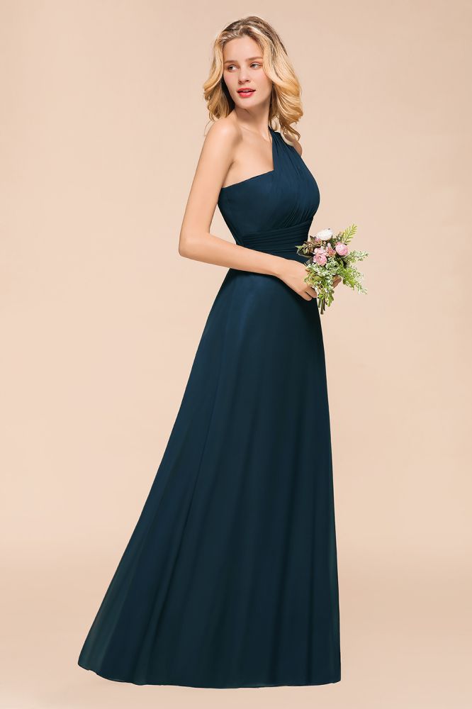 Vestido de dama de honor de un solo hombro hasta el suelo, corte A, de gasa, para fiesta de boda