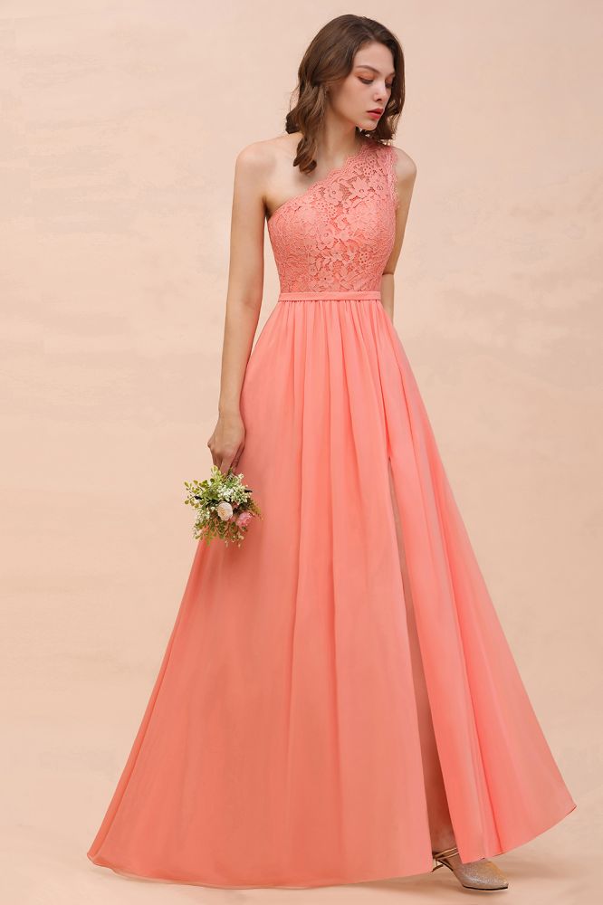 Vestido de dama de honor floral de un solo hombro con abertura lateral, vestido formal para invitada de boda con bolsillo