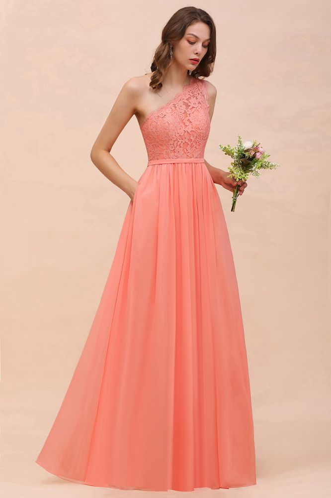 Vestido de dama de honor floral de un solo hombro con abertura lateral, vestido formal para invitada de boda con bolsillo