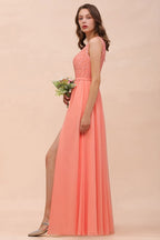 Vestido de dama de honor floral de un solo hombro con abertura lateral, vestido formal para invitada de boda con bolsillo