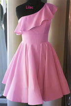 One Shoulder Ruffled Short Prom Dress Yellow Homecoming Dress  PD342