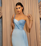One Shoulder Sequins Sweetheart Sheath Split Prom Dress With Side Train