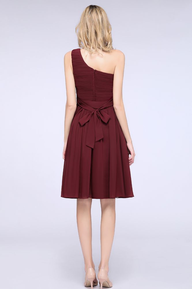 Vestido de dama de honor formal de fiesta, sin mangas, con un solo hombro y volantes, hasta la rodilla
