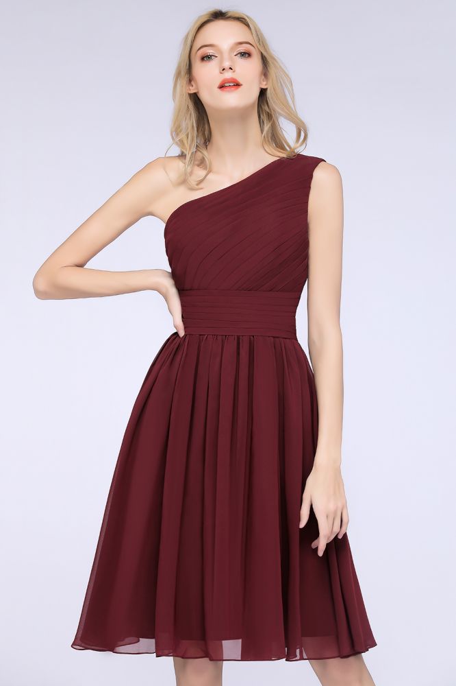 Vestido de dama de honor formal de fiesta, sin mangas, con un solo hombro y volantes, hasta la rodilla