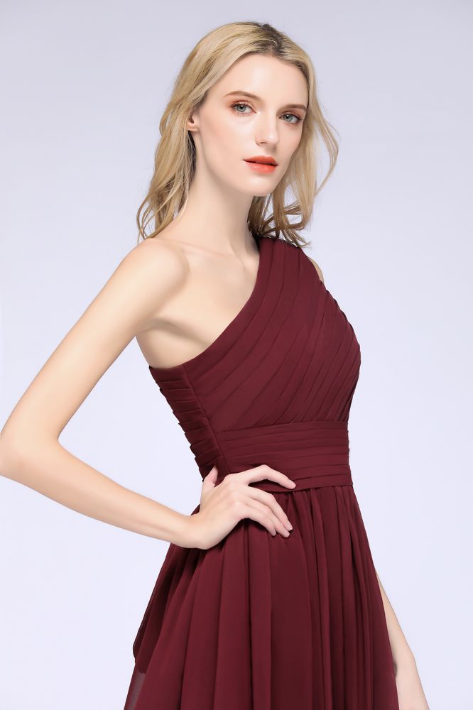 Vestido de dama de honor formal de fiesta, sin mangas, con un solo hombro y volantes, hasta la rodilla