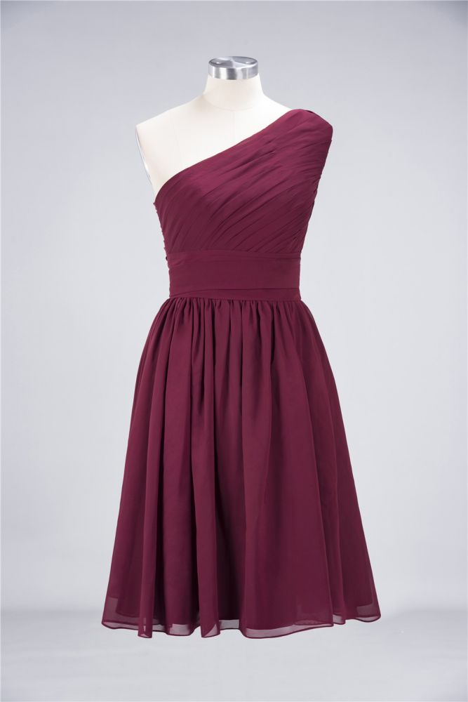 Vestido de dama de honor formal de fiesta, sin mangas, con un solo hombro y volantes, hasta la rodilla