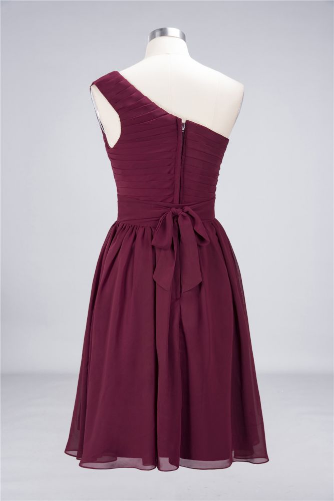 Vestido de dama de honor formal de fiesta, sin mangas, con un solo hombro y volantes, hasta la rodilla