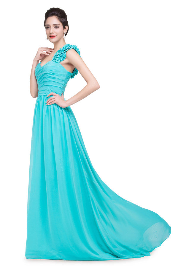 Vestidos de dama de honor de gasa con un solo hombro, sin tirantes, corte A y largo barrido