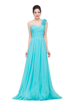 Vestidos de dama de honor de gasa con un solo hombro, sin tirantes, corte A y largo barrido