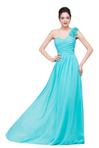Vestidos de dama de honor de gasa con un solo hombro, sin tirantes, corte A y largo barrido
