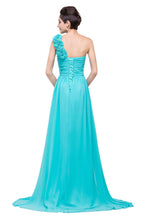 Vestidos de dama de honor de gasa con un solo hombro, sin tirantes, corte A y largo barrido
