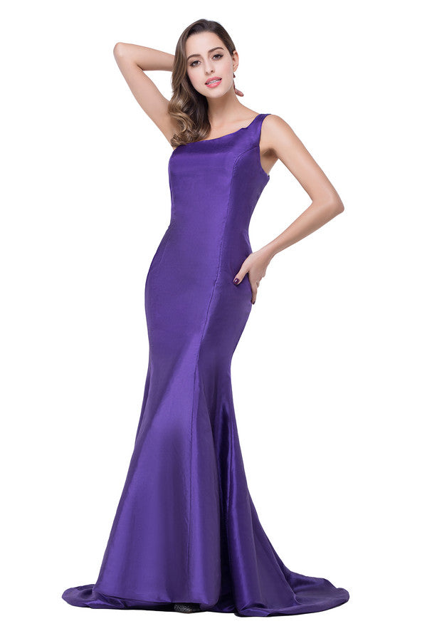 Vestidos de dama de honor de satén estilo sirena con un solo hombro y largo