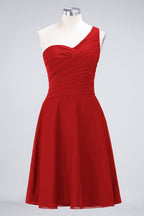 Vestido de dama de honor con escote corazón y un hombro hasta la rodilla, con volantes, vestido de fiesta acampanado