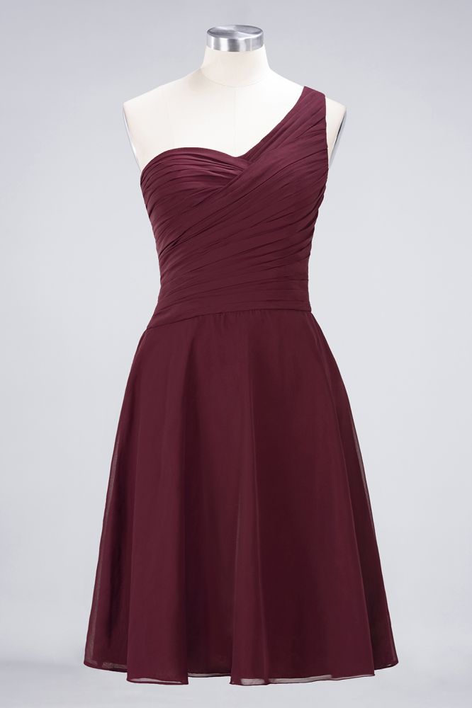 Vestido de dama de honor con escote corazón y un hombro hasta la rodilla, con volantes, vestido de fiesta acampanado