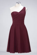 Vestido de dama de honor con escote corazón y un hombro hasta la rodilla, con volantes, vestido de fiesta acampanado