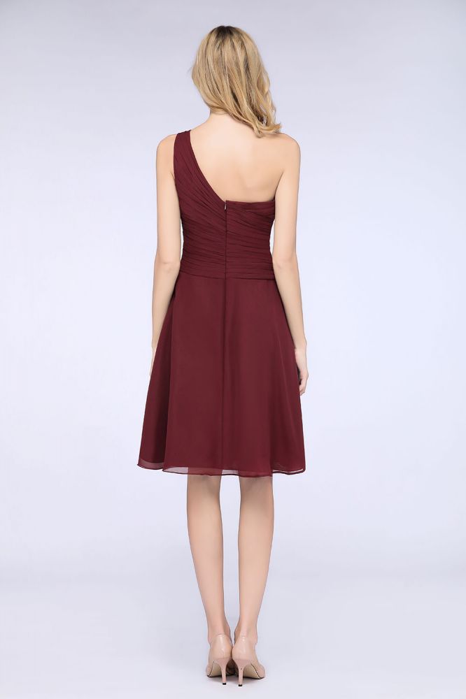 Vestido de dama de honor con escote corazón y un hombro hasta la rodilla, con volantes, vestido de fiesta acampanado