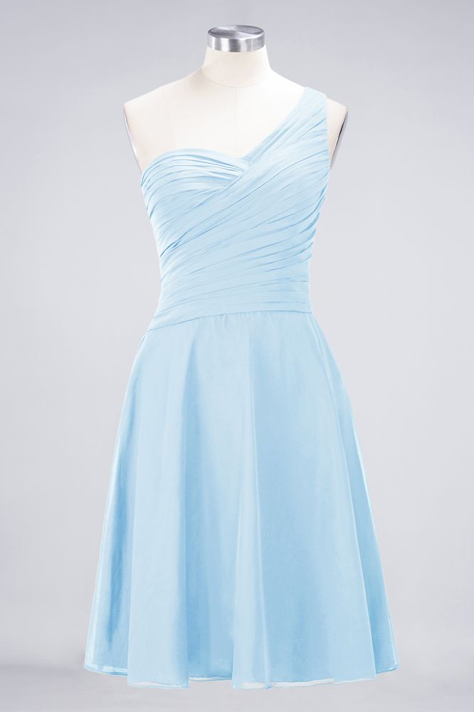 Vestido de dama de honor con escote corazón y un hombro hasta la rodilla, con volantes, vestido de fiesta acampanado