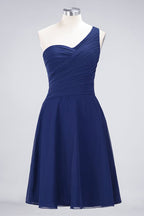 Vestido de dama de honor con escote corazón y un hombro hasta la rodilla, con volantes, vestido de fiesta acampanado